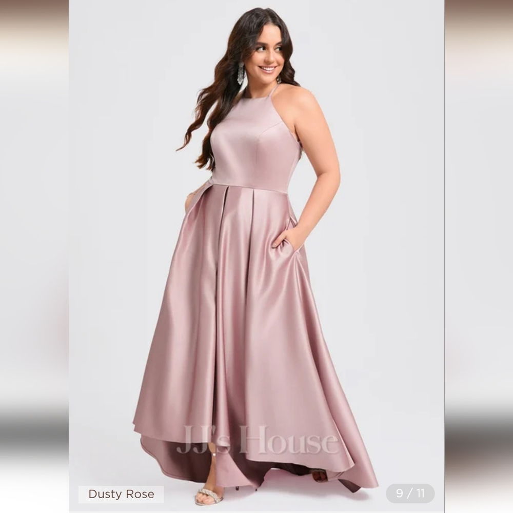 short front long back dress no sleeves dusty rose color A-line high neck